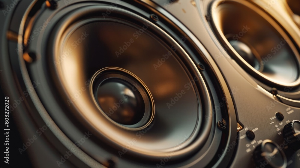 Poster detailed view of a pair of speakers. ideal for music and sound related projects