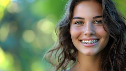 Woman smiles happily after dental cleaning and braces consultation. Concept Dental Health, Braces Consultation, Smiling Woman, Happy Patient, Dental Cleaning
