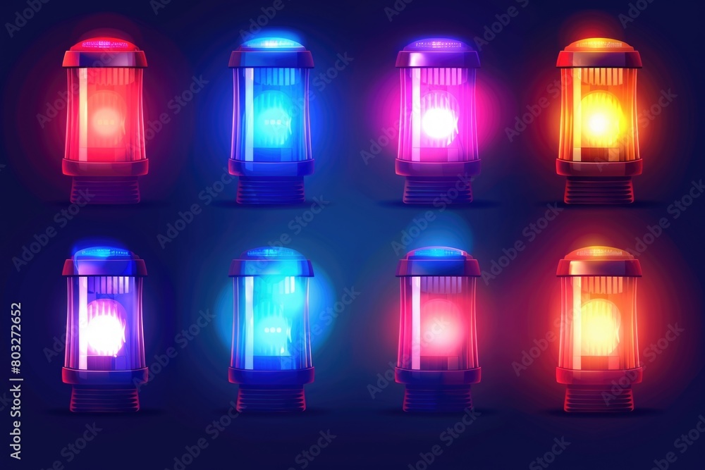 Poster Colorful lights shining on a dark background. Perfect for adding a pop of color to your design projects