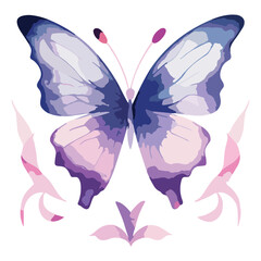 Watercolor butterfly vector illustration on white background.