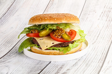 Homemade burger with beef cutlet