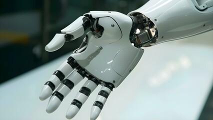 Robot hand enabling access to big data for business using AI . Concept AI in Business, Big Data Access, Robot Technology, Data Analysis, Innovation in Technology