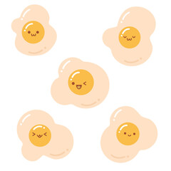 Cute Egg Character Faces Vector Illustration Flat Style Emotions and Expressions