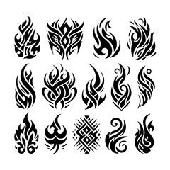 Naklejka premium Set of tribal tattoo shapes. Tribal tattoo set with various ethnic styles including Maori, Gothic and Celtic
