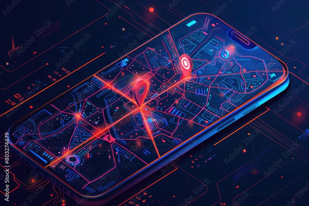 Poster A modern cell phone displaying a map. Suitable for navigation concepts