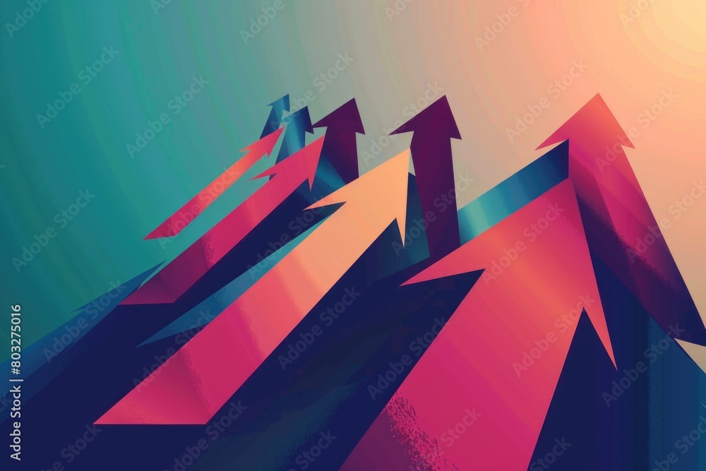 Poster Red arrows pointing up into the sky. Suitable for business and success concepts