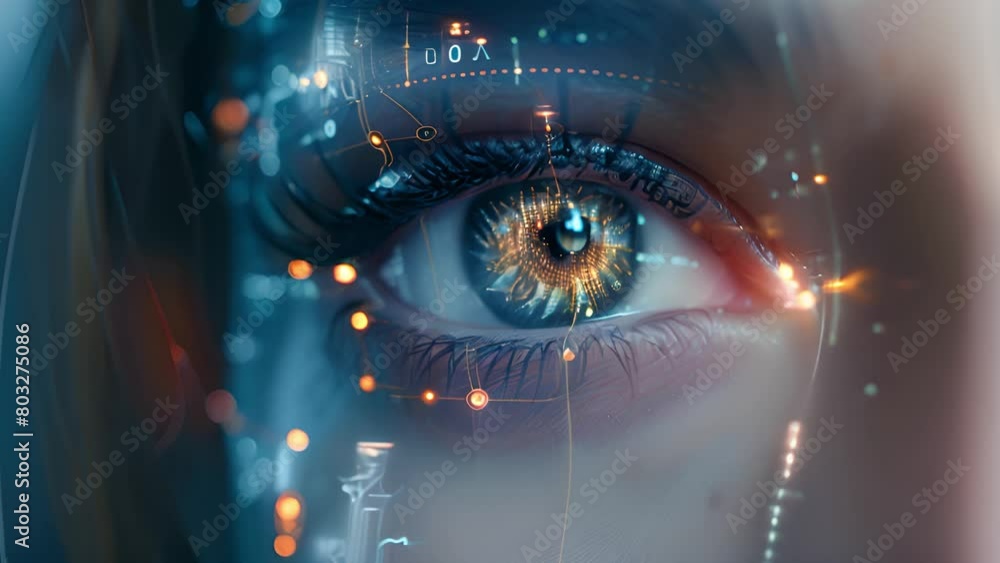 Leinwandbilder A womans eye merged with digital graphics symbolizing futuristic tech concepts.