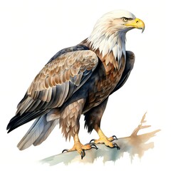 American eagle. Bald eagle clipart. Watercolor illustration. Generative AI. Detailed illustration.