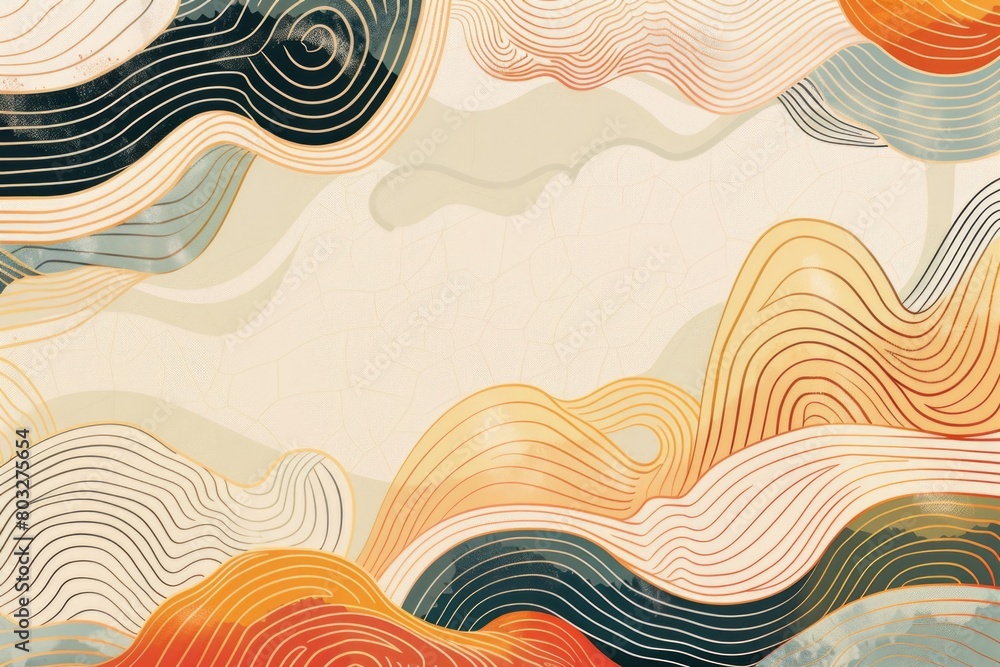 Poster abstract painting of waves and clouds on beige background. ideal for home decor or artistic projects