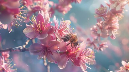 A bee sitting on a pink flower, suitable for nature and garden themes