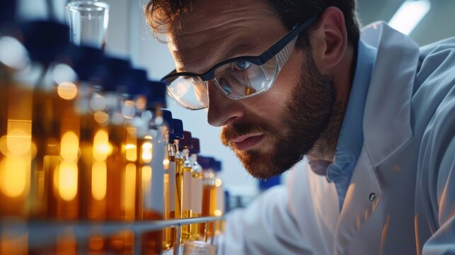 An expert researcher examining vials of antibodies, contributing to the development of innovative therapies for various medical conditions.
