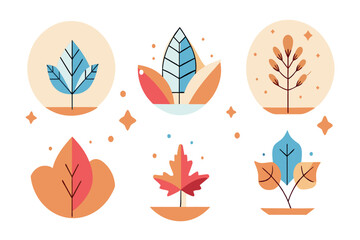 Fototapeta premium Stylized seasonal tree icons with a modern, flat design aesthetic