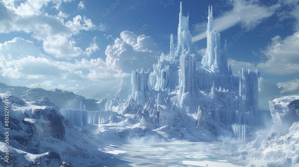 Poster castle made of ice and snow with a cloudy sky