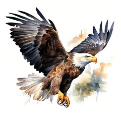 Obraz premium American eagle. Bald eagle clipart. Watercolor illustration. Generative AI. Detailed illustration.