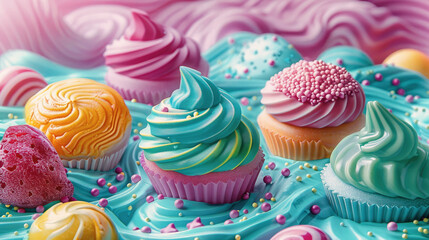 Dreamy background with colorful sweets,  joyful occasion concept, generative ai