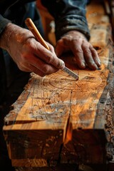 Person carving wood with knife. Great for DIY projects