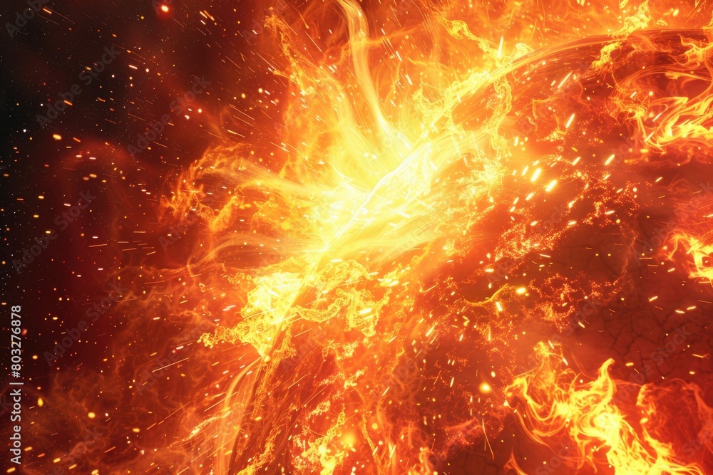 Poster A close-up view of a fiery fireball in the sky. Suitable for science or disaster-related projects