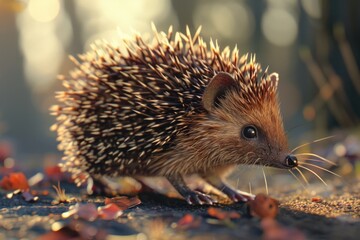 Fototapeta premium A cute hedgehog exploring the outdoors. Perfect for nature-themed projects