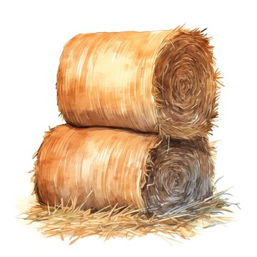 recommend clip art: Hay bales. Bale of hay. Farm yard hay clipart. Watercolor illustration. Generative AI. Detailed illustration.