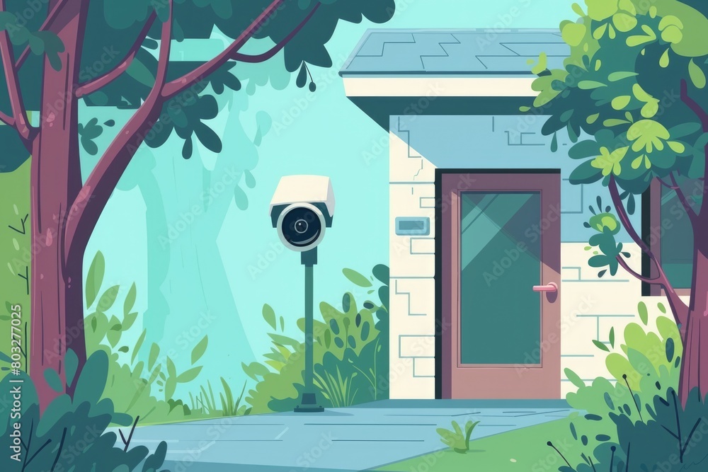 Poster A security camera installed in front of a house. Suitable for home security concepts