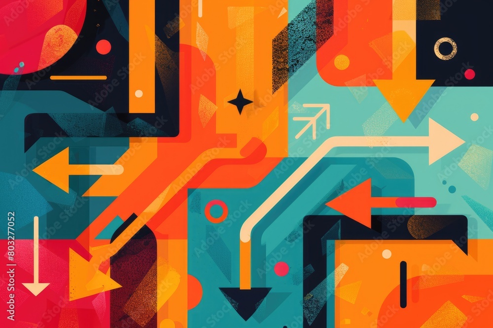 Poster illustration of arrows pointing in various directions, suitable for business concepts