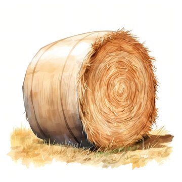recommend clip art: Hay bales. Bale of hay. Farm yard hay clipart. Watercolor illustration. Generative AI. Detailed illustration.