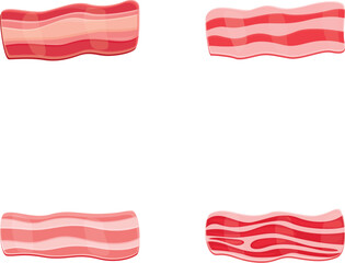 Bacon icons set cartoon vector. Fresh chopped piece of bacon. Traditional breakfast ingredient