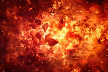 A dramatic explosion of red and orange rocks and fire. Suitable for illustrating power, destruction, or natural disasters