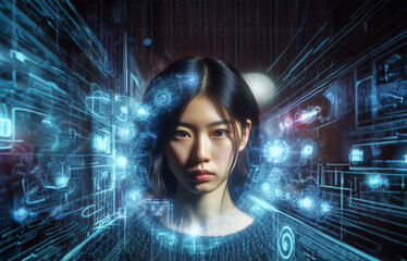 Asian Woman Engaged in a Digital Creation