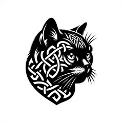 british Shorthair cat silhouette in animal celtic knot, irish, nordic illustration