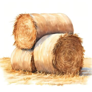 recommend clip art: Hay bales. Bale of hay. Farm yard hay clipart. Watercolor illustration. Generative AI. Detailed illustration.
