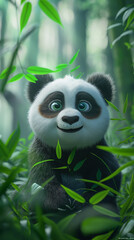 Obraz premium Cute panda character in forest. Children illustration