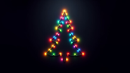 The vibrant multicolored lights forming a Christmas tree shape against the dark background evoke a festive and magical atmosphere