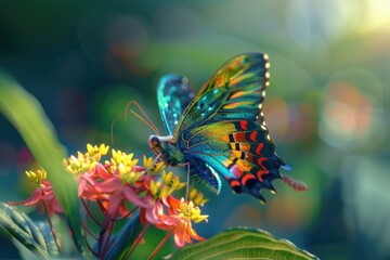 Colorful butterfly perched on a flower. Suitable for nature and garden themes