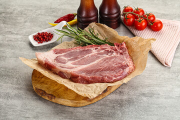 Raw pork neck steak uncoocked