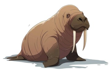 Cute cartoon walrus sitting on the ground, suitable for children's illustrations or nature themed designs