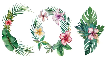  Vibrant tropical leaves and flowers on a clean white background. Perfect for botanical designs © Fotograf