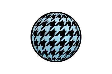 Houndstooth Seamless Pattern 3D Globe Sphere Ball Black White Background Vector Illustration Art