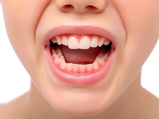 Obraz premium Closeup Shot of Smiling Mouth with Teeth Highlighting Dental Health and Orthodontic Treatment