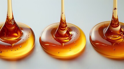 Viscous Harmony: Three Amber Droplets in Perfect Arrangement