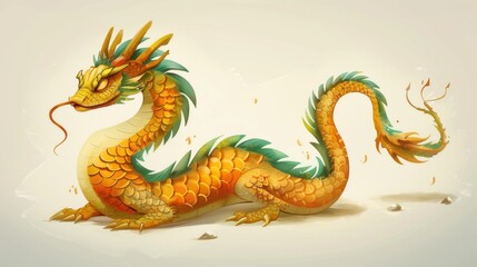 Obraz premium Colorful dragon sitting on a white background, suitable for fantasy themes