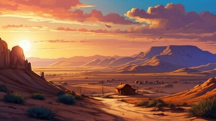 Naklejka premium Wallpaper Cartoon styles, Wild West