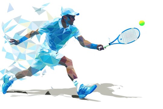 Tennis player Low Poly isolated illustration. Geometric Tennis Logo from lines and Triangles