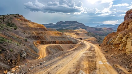 Rugged Dirt Road Through Dramatic Desert Landscape Highlighting Importance of Mineral Rights