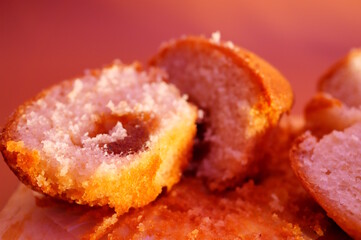 Sliced muffins on the table. Sweets.