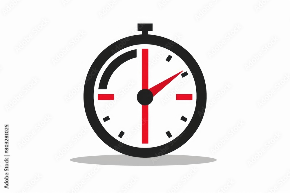 Poster A modern black and red clock on a clean white background. Perfect for time management concepts