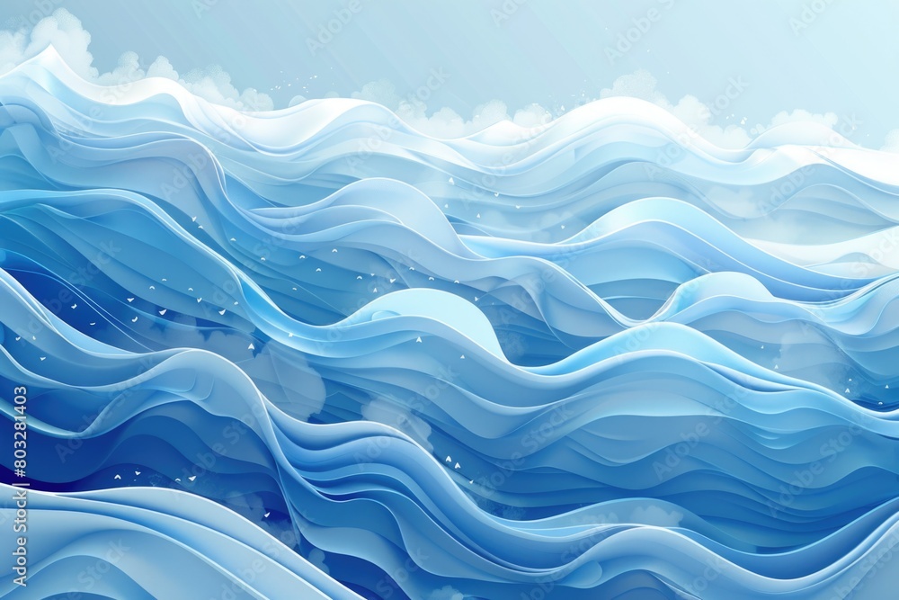 Poster a calming blue and white background with gentle waves. ideal for use in designs related to water, re