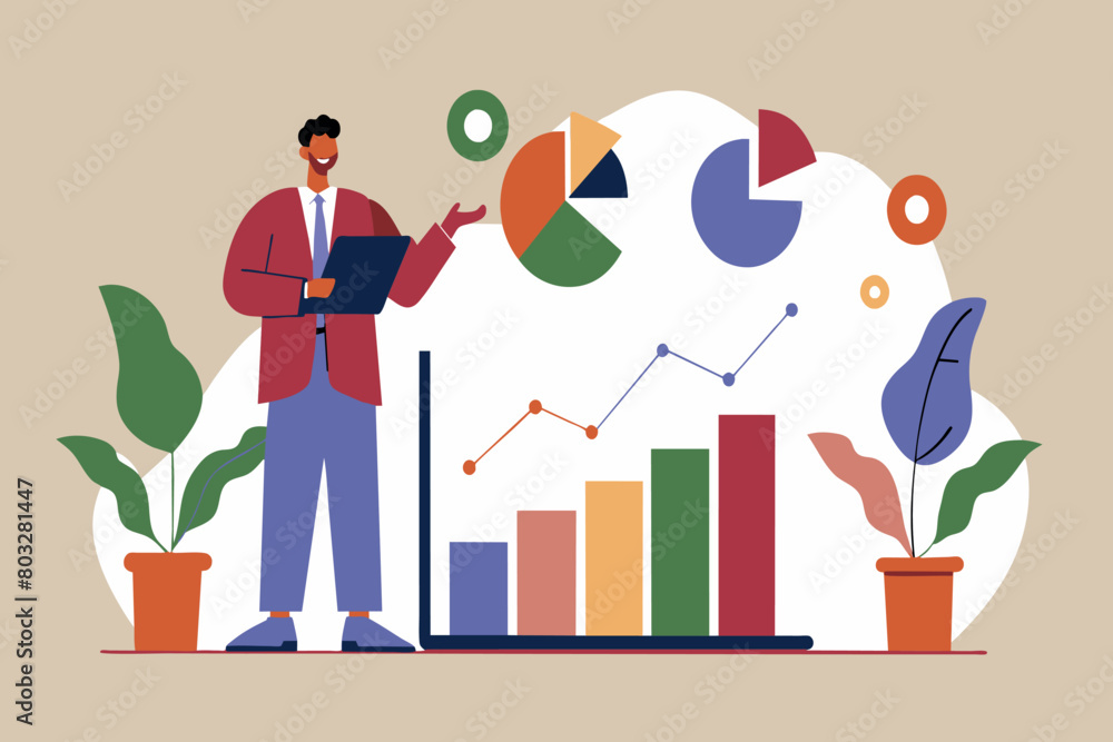 Poster confident professional explaining statistical data analysis