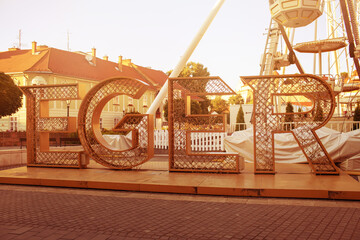 Eger sign in town centre during summer season. Eger,Hungary.