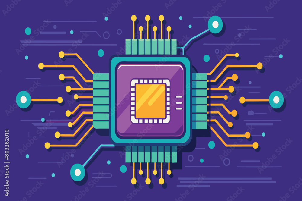 Poster a stylized cpu chip interconnected with electronic circuits